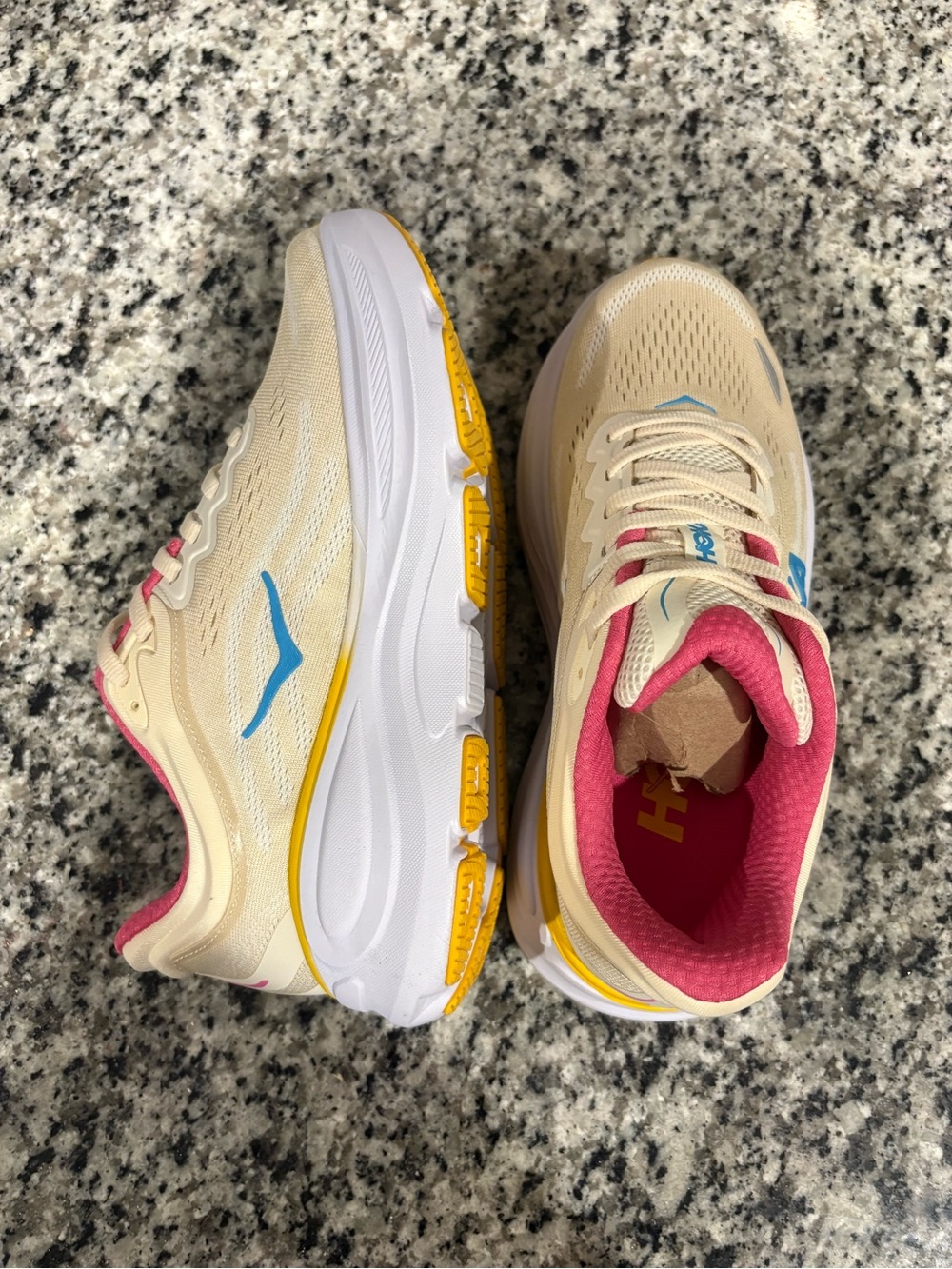 Hoka Bondi 9 Cream Pink Yellow Blue Women's Sneakers - Picture 7 of 15